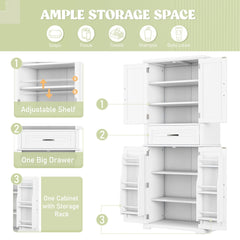 Bellemave® Bathroom Storage Cabinet with 4 Doors, 3 - Tier Racks on Down Doors & Storage Drawer for Bathroom, Living Room & Apartment - Bellemave