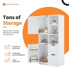 Bellemave® Bathroom Storage Cabinet with Doors and Drawers,Open Shelve and Adjustable Shelf - Bellemave