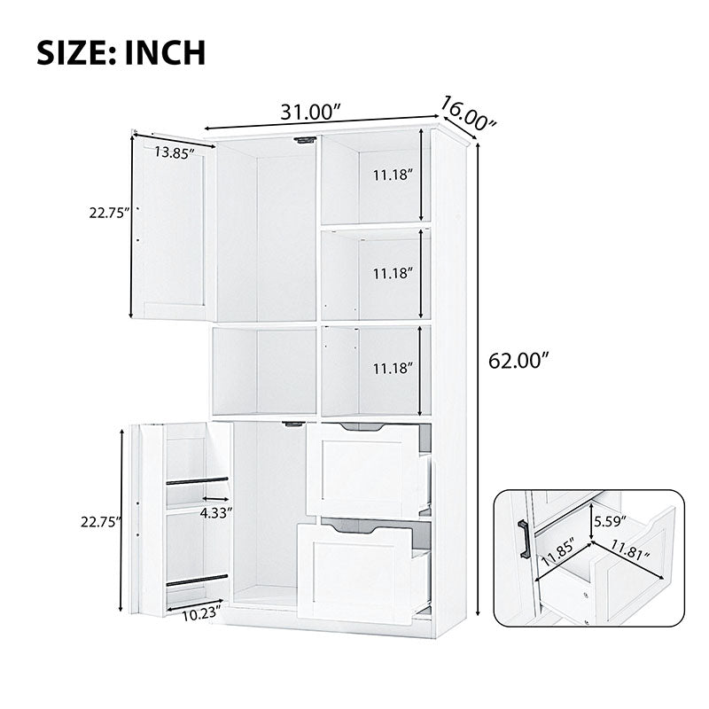 Bellemave® Bathroom Storage Cabinet with Doors and Drawers,Open Shelve and Adjustable Shelf - Bellemave