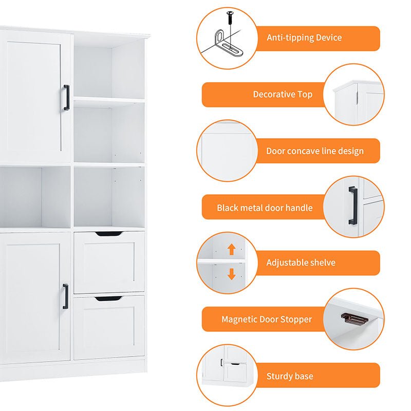 Bellemave® Bathroom Storage Cabinet with Doors and Drawers,Open Shelve and Adjustable Shelf - Bellemave