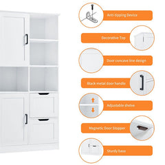 Bellemave® Bathroom Storage Cabinet with Doors and Drawers,Open Shelve and Adjustable Shelf - Bellemave