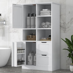 Bellemave® Bathroom Storage Cabinet with Doors and Drawers,Open Shelve and Adjustable Shelf - Bellemave