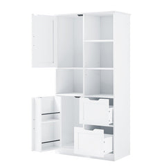 Bellemave® Bathroom Storage Cabinet with Doors and Drawers,Open Shelve and Adjustable Shelf - Bellemave
