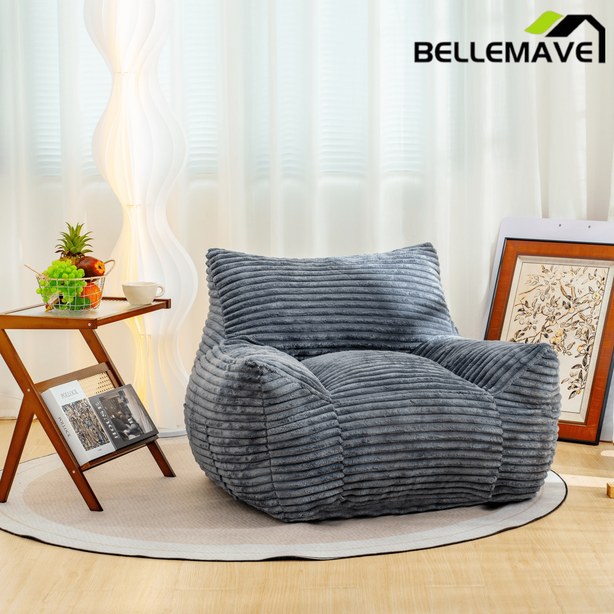 Bellemave® Bean Bag Chair for Adults with Armrests - Oversized Comfy Beige Beanbag Lounge Lazy Floor Sofa Accent Chair for Living Room, Bedroom & Dorm - Bellemave
