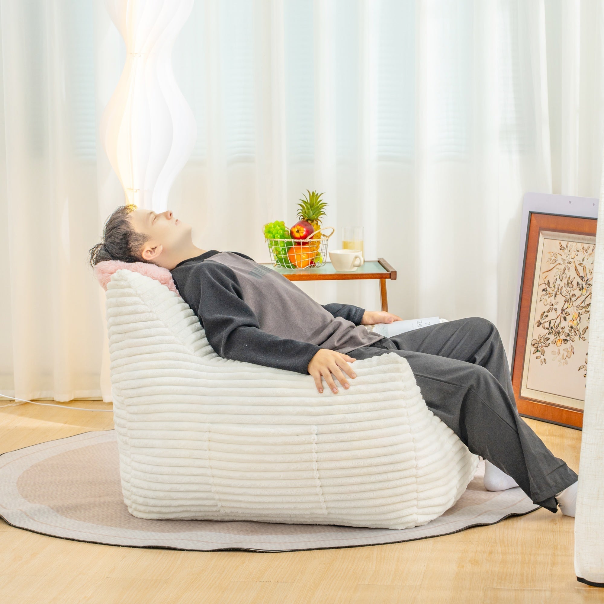 Bellemave® Bean Bag Chair for Adults with Armrests - Oversized Comfy Beige Beanbag Lounge Lazy Floor Sofa Accent Chair for Living Room, Bedroom & Dorm - Bellemave