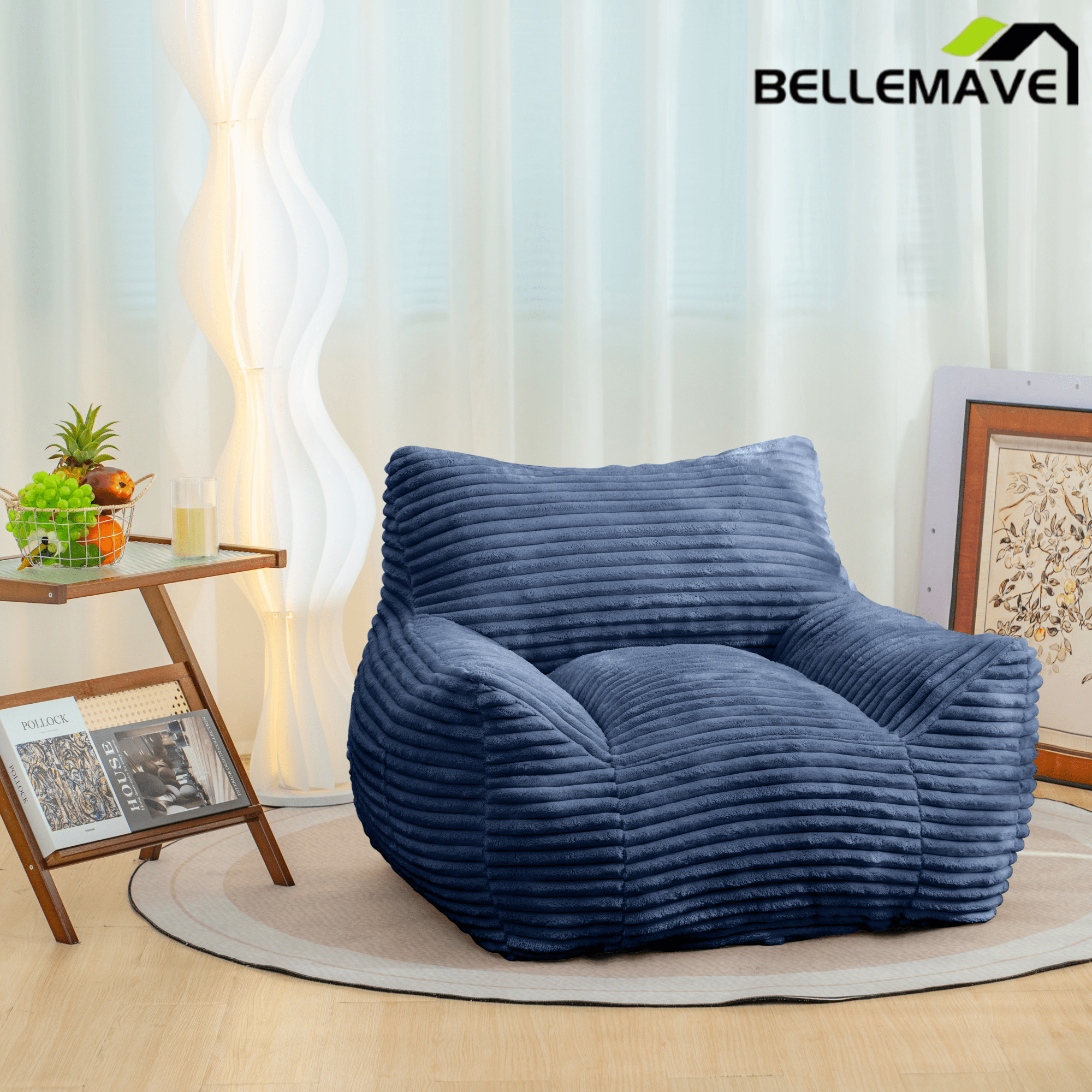 Bellemave® Bean Bag Chair for Adults with Armrests - Oversized Comfy Beige Beanbag Lounge Lazy Floor Sofa Accent Chair for Living Room, Bedroom & Dorm - Bellemave