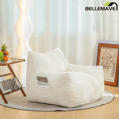 Bellemave® Bean Bag Chair for Adults with Armrests - Oversized Comfy Beige Beanbag Lounge Lazy Floor Sofa Accent Chair for Living Room, Bedroom & Dorm - Bellemave