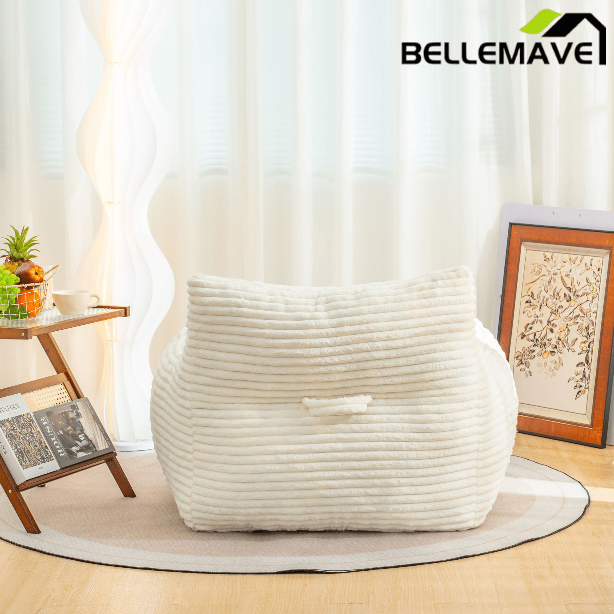 Bellemave® Bean Bag Chair for Adults with Armrests - Oversized Comfy Beige Beanbag Lounge Lazy Floor Sofa Accent Chair for Living Room, Bedroom & Dorm - Bellemave