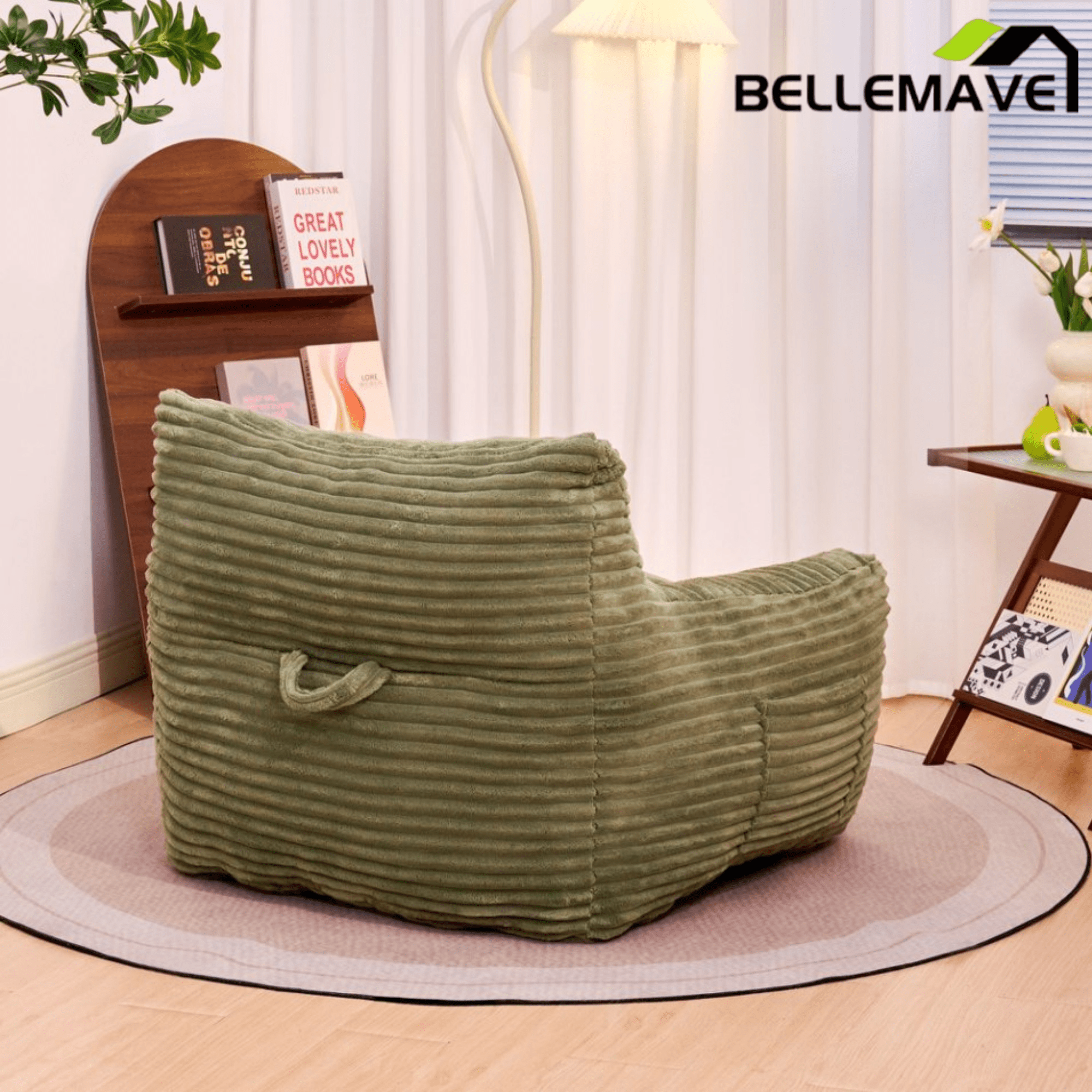 Bellemave® Bean Bag Chair for Adults with Armrests - Oversized Comfy Beige Beanbag Lounge Lazy Floor Sofa Accent Chair for Living Room, Bedroom & Dorm - Bellemave