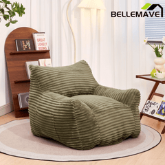 Bellemave® Bean Bag Chair for Adults with Armrests - Oversized Comfy Beige Beanbag Lounge Lazy Floor Sofa Accent Chair for Living Room, Bedroom & Dorm - Bellemave