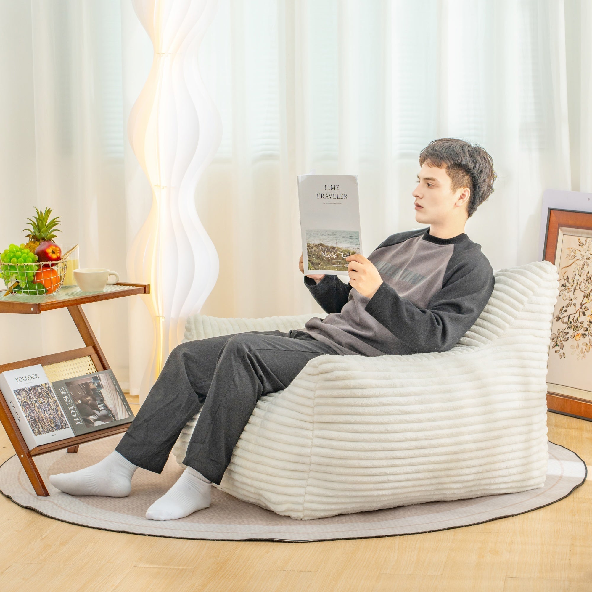 Bellemave® Bean Bag Chair for Adults with Armrests - Oversized Comfy Beige Beanbag Lounge Lazy Floor Sofa Accent Chair for Living Room, Bedroom & Dorm - Bellemave
