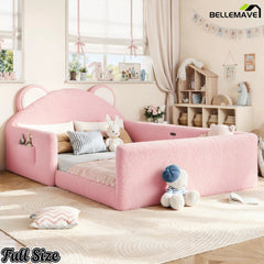 Pink upholstered kids bed frame for girls bedroom