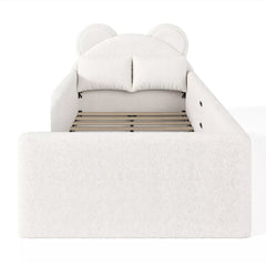 Bear shaped children bed frame with upholstered headboard design