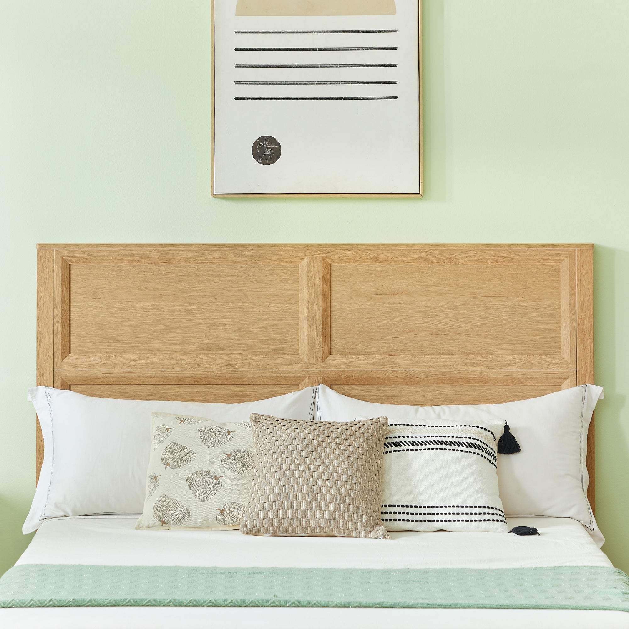 Bellemave® Bed Frame with 3D Geometric Headboard, 4 Storage Drawers & Bench – Modern Oak Bedroom Furniture - Bellemave
