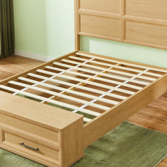 Bellemave® Bed Frame with 3D Geometric Headboard, 4 Storage Drawers & Bench – Modern Oak Bedroom Furniture - Bellemave