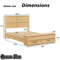 Bellemave® Bed Frame with 3D Geometric Headboard, 4 Storage Drawers & Bench – Modern Oak Bedroom Furniture - Bellemave