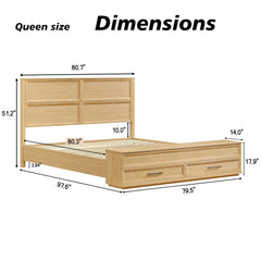 Bellemave® Bed Frame with 3D Geometric Headboard, 4 Storage Drawers & Bench – Modern Oak Bedroom Furniture - Bellemave
