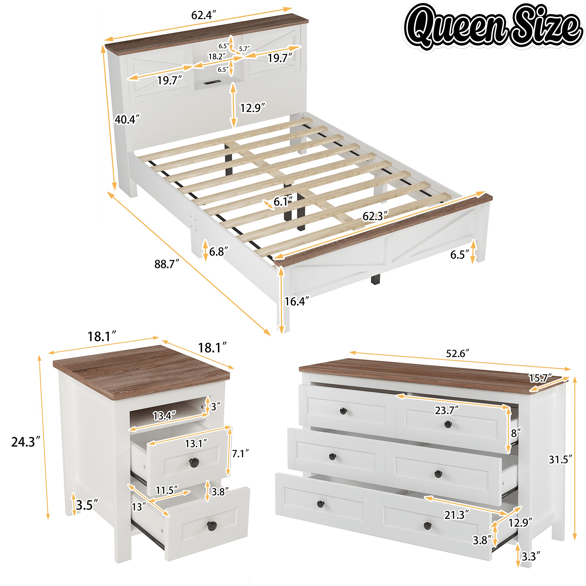 Bellemave® Bedroom Furniture Set, 3 Piece Set - Bellemave