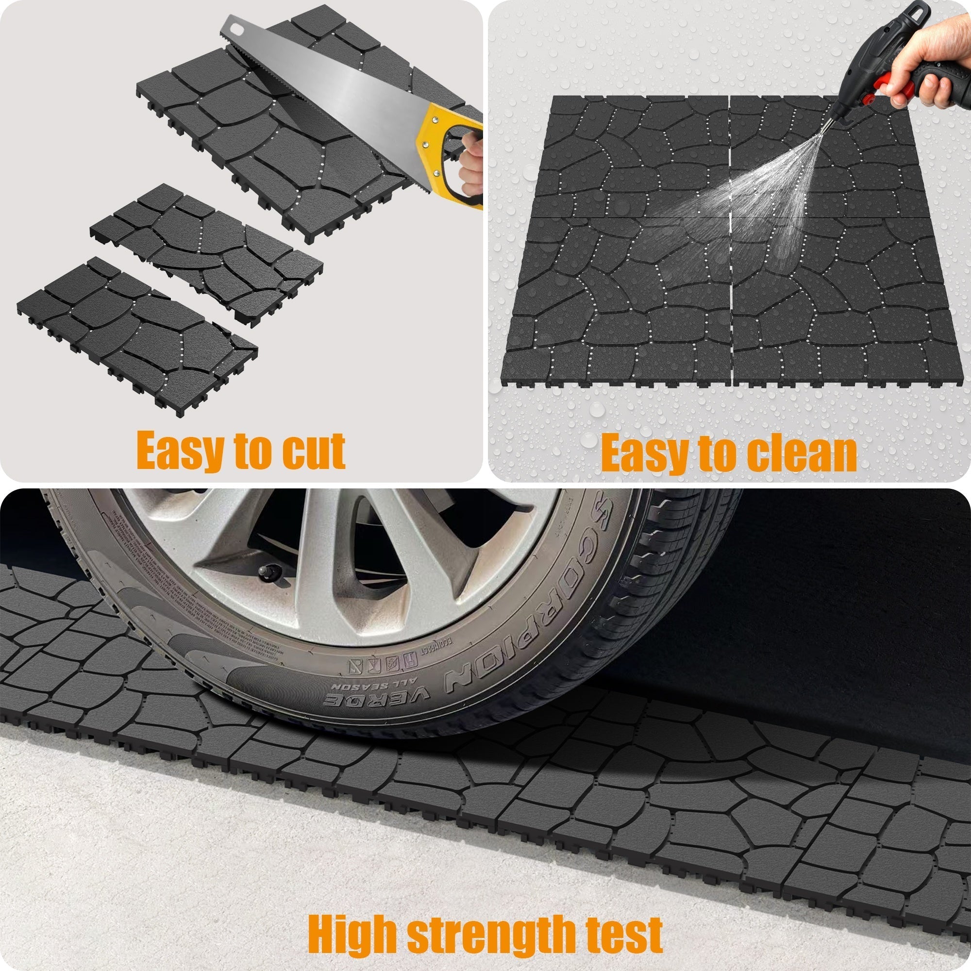 Bellemave® Bellemave® 12" Patio Interlocking Deck Tiles, Stone Texture Outdoor Floor Tiles, Dark Gray 44 Pcs - Bellemave