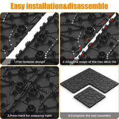 Bellemave® Bellemave® 12" Patio Interlocking Deck Tiles, Stone Texture Outdoor Floor Tiles, Dark Gray 44 Pcs - Bellemave