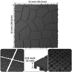 Bellemave® Bellemave® 12" Patio Interlocking Deck Tiles, Stone Texture Outdoor Floor Tiles, Dark Gray 44 Pcs - Bellemave