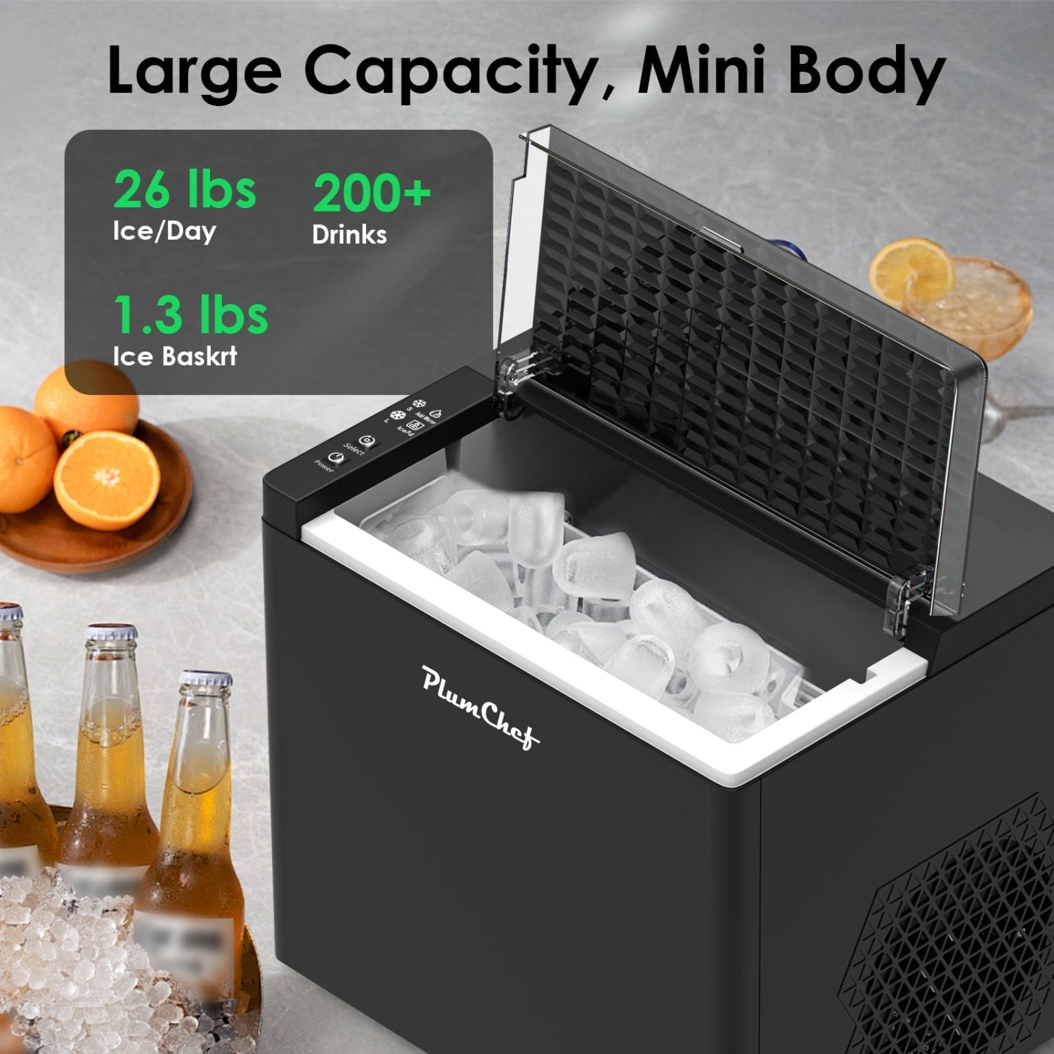 Bellemave® Bellemave® Bullet Ice Maker Machine Countertop, 26 Lbs/Day, 9 Ice Cubes in 6 Mins, Self - Cleaning - Bellemave