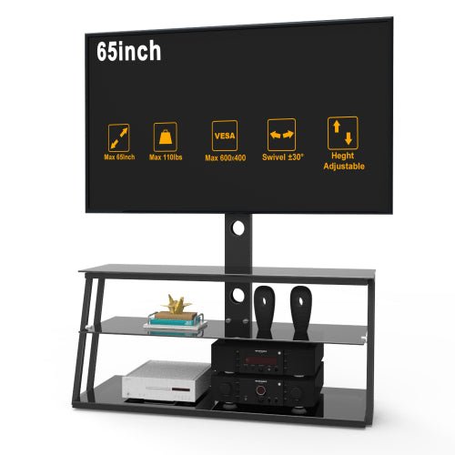 Bellemave® Black Multi - Function Angle And Height Adjustable Tempered Glass TV Stand - Bellemave