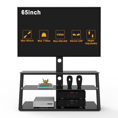 Bellemave® Black Multi - Function Angle And Height Adjustable Tempered Glass TV Stand - Bellemave