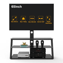 Bellemave® Black Multi - Function Angle And Height Adjustable Tempered Glass TV Stand - Bellemave