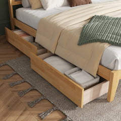 Bellemave® Boho Bed Frame with Rattan Headboard, Solid Wood Bed Frame with Wood Legs & Storage Underneath - Bellemave