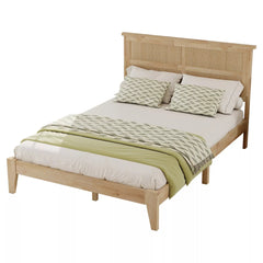Bellemave® Boho Bed with Rattan Headboard — Solid Rubberwood Frame, Reinforced Base - Bellemave