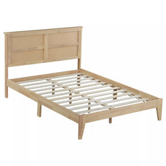 Bellemave® Boho Bed with Rattan Headboard — Solid Rubberwood Frame, Reinforced Base - Bellemave