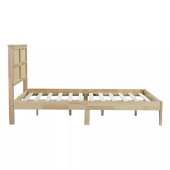 Bellemave® Boho Bed with Rattan Headboard — Solid Rubberwood Frame, Reinforced Base - Bellemave