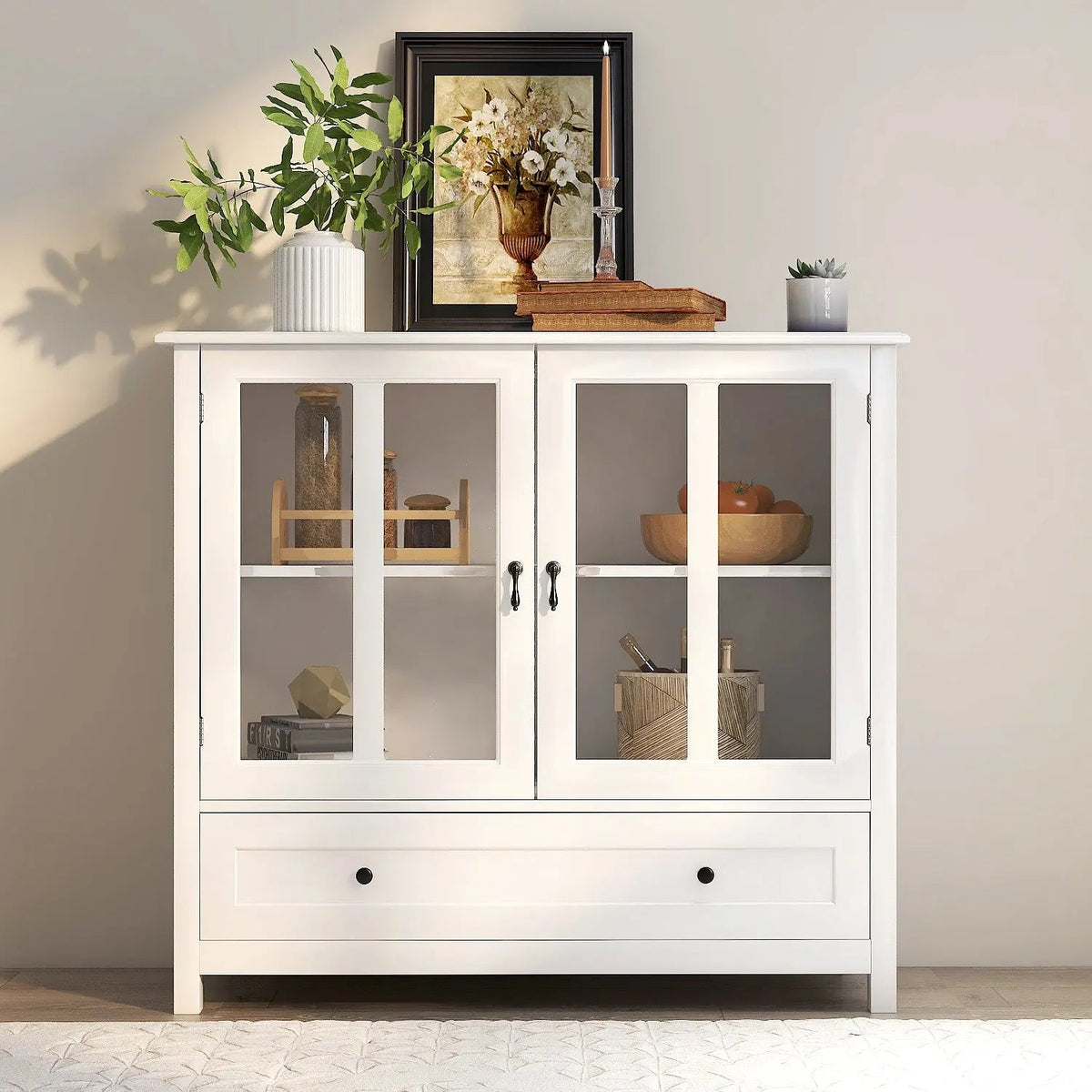 Bellemave® Buffet Storage Cabinet with Double Glass Doors and Unique Bell Handle - Bellemave