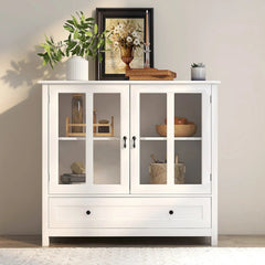 Bellemave® Buffet Storage Cabinet with Double Glass Doors and Unique Bell Handle - Bellemave