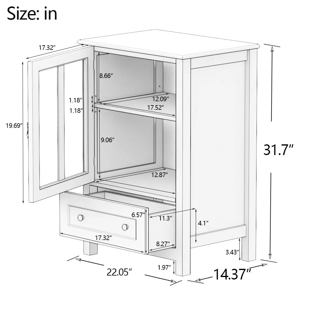 Bellemave® Buffet Storage Cabinet with Single Glass Doors and Unique Bell Handle - Bellemave