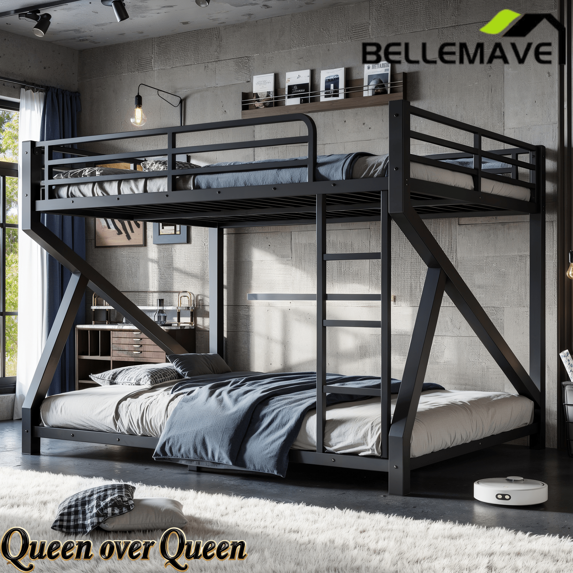 Bellemave® Bunk Bed Frame with Noise Reduced Design, Low Profile Bunk Bed with Soft Ladder Rung Cover & Fence, Heavy Buty Bunk Beds for Adults, Teens - Bellemave