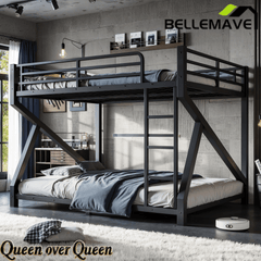 Bellemave® Bunk Bed Frame with Noise Reduced Design, Low Profile Bunk Bed with Soft Ladder Rung Cover & Fence, Heavy Buty Bunk Beds for Adults, Teens - Bellemave