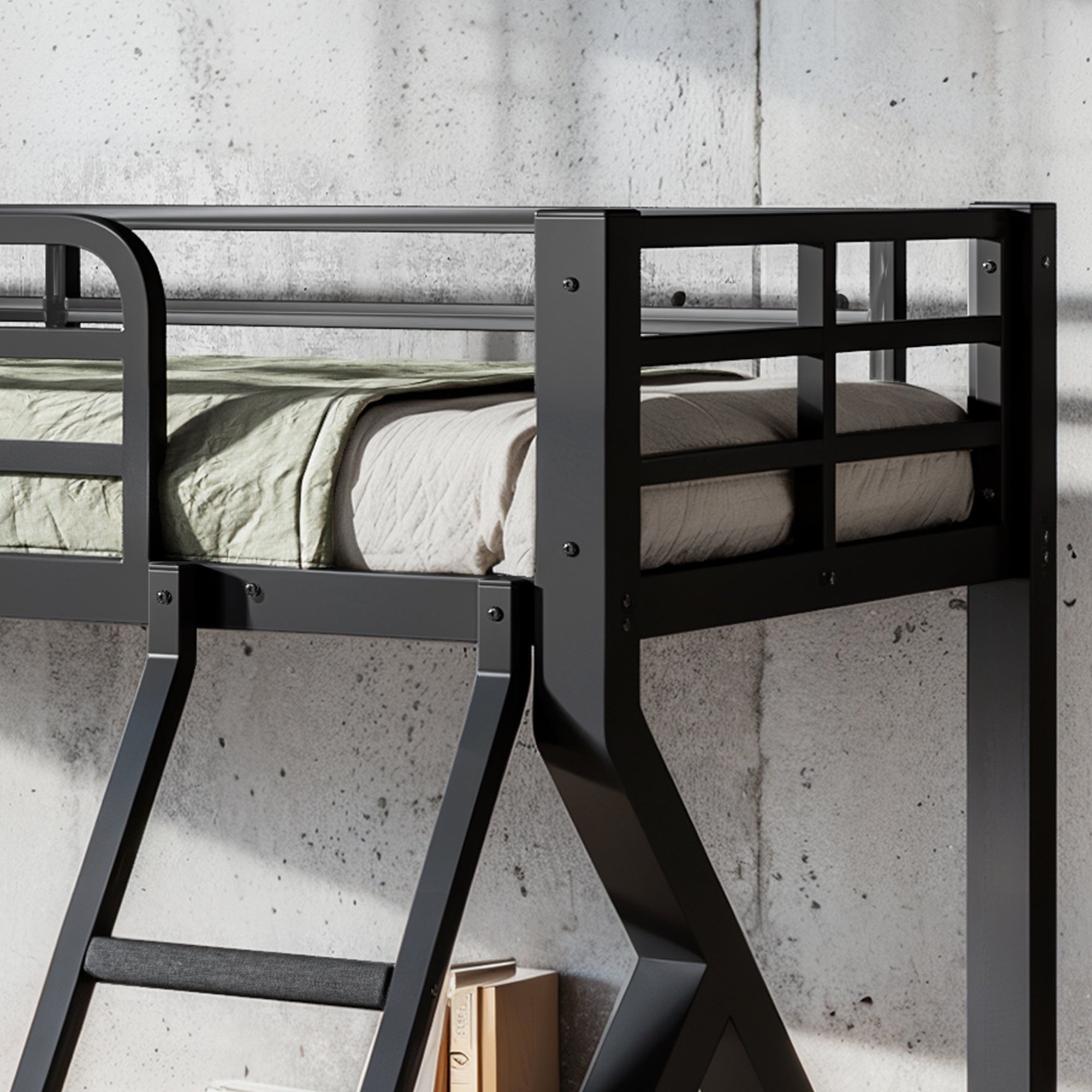 Bellemave® Bunk Bed Frame with Noise Reduced Design, Low Profile Bunk Bed with Soft Ladder Rung Cover & Fence, Heavy Buty Bunk Beds for Adults, Teens - Bellemave