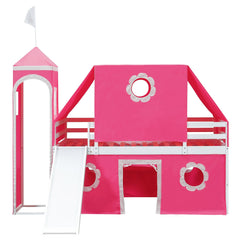Bellemave® Bunk Bed Frame with Slide Pink Tent and Tower,Castle Shape Wood Bunk Bed - Bellemave