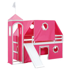Bellemave® Bunk Bed Frame with Slide Pink Tent and Tower,Castle Shape Wood Bunk Bed - Bellemave