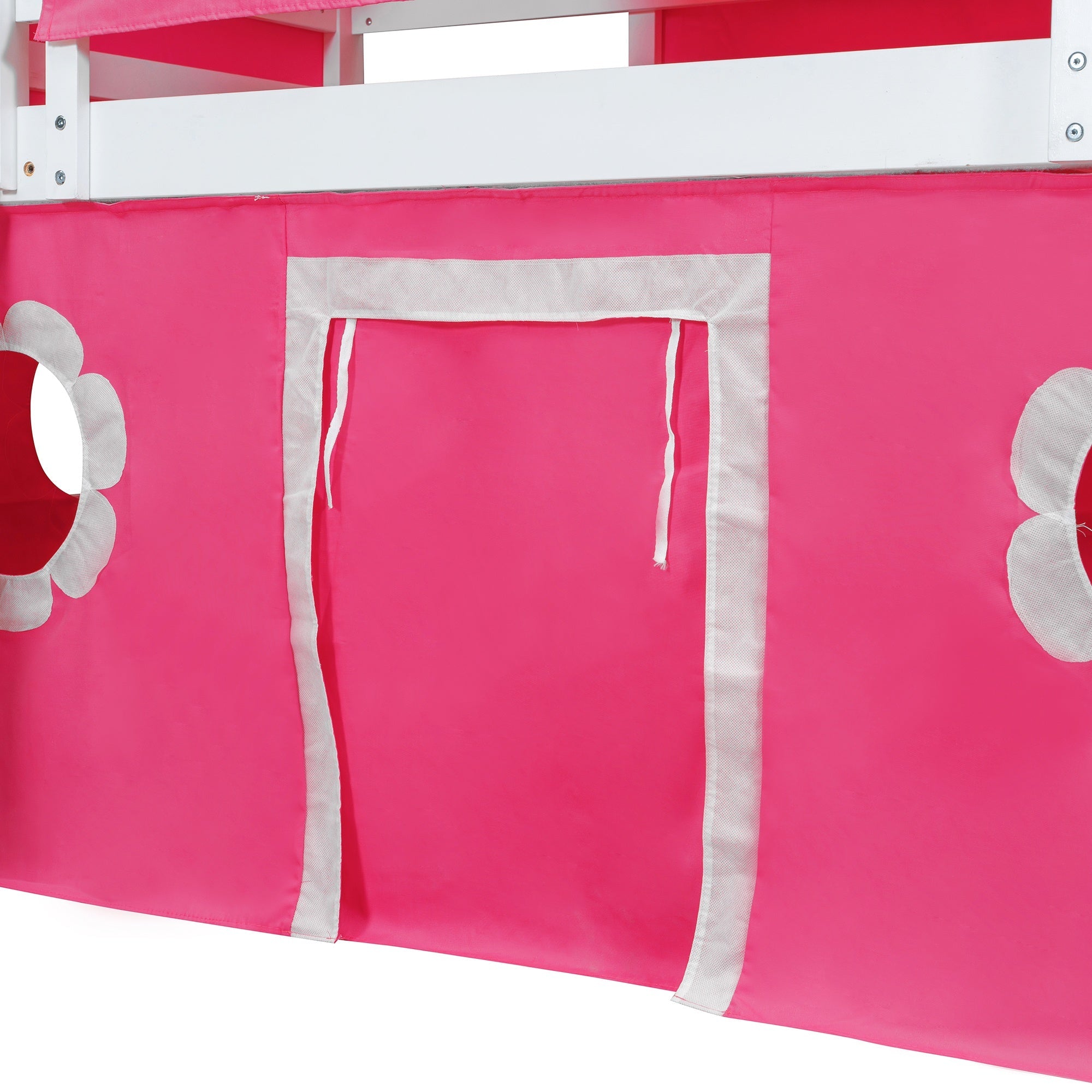 Bellemave® Bunk Bed Frame with Slide Pink Tent and Tower,Castle Shape Wood Bunk Bed - Bellemave
