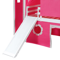 Bellemave® Bunk Bed Frame with Slide Pink Tent and Tower,Castle Shape Wood Bunk Bed - Bellemave
