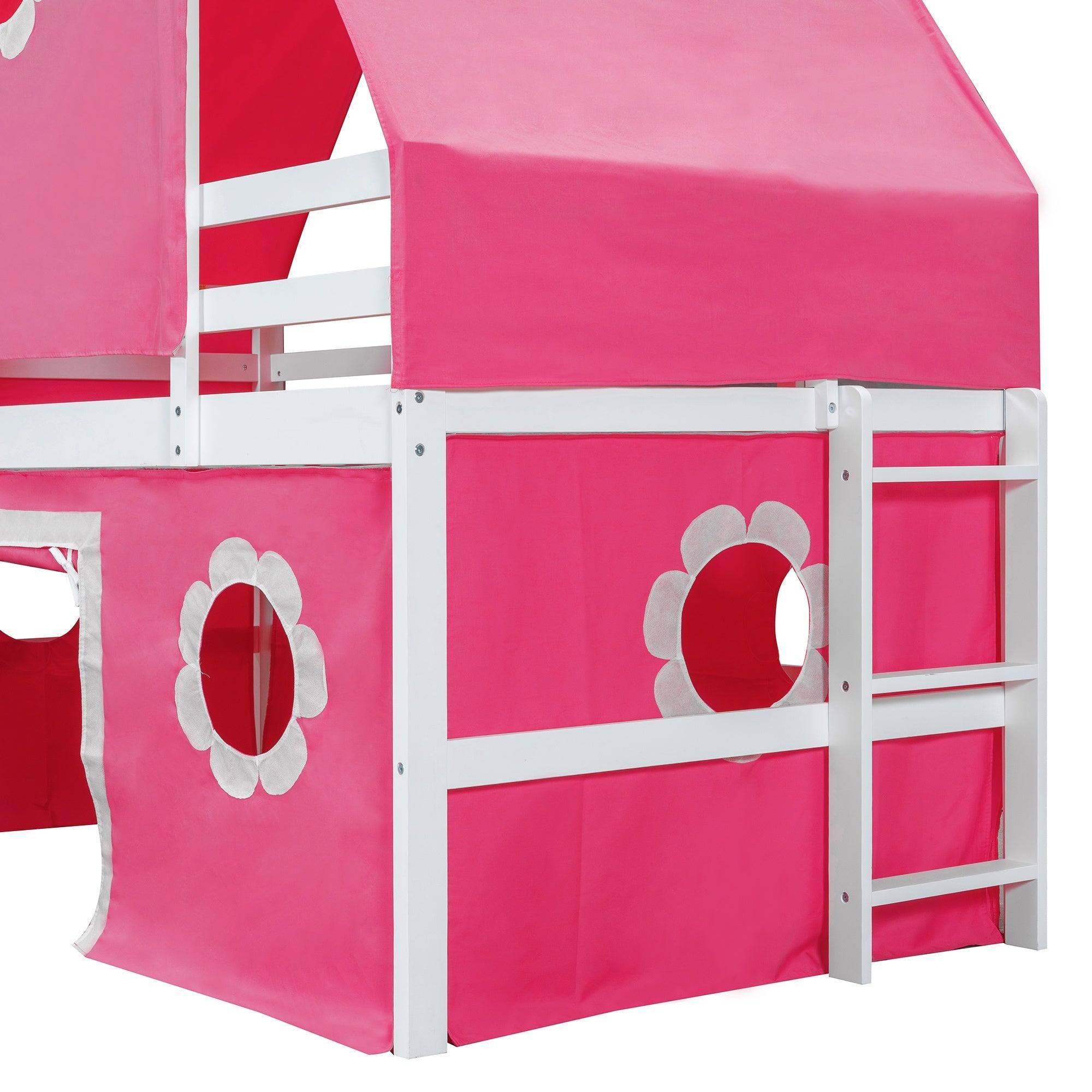 Bellemave® Bunk Bed Frame with Slide Pink Tent and Tower,Castle Shape Wood Bunk Bed - Bellemave
