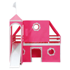 Bellemave® Bunk Bed Frame with Slide Pink Tent and Tower,Castle Shape Wood Bunk Bed - Bellemave