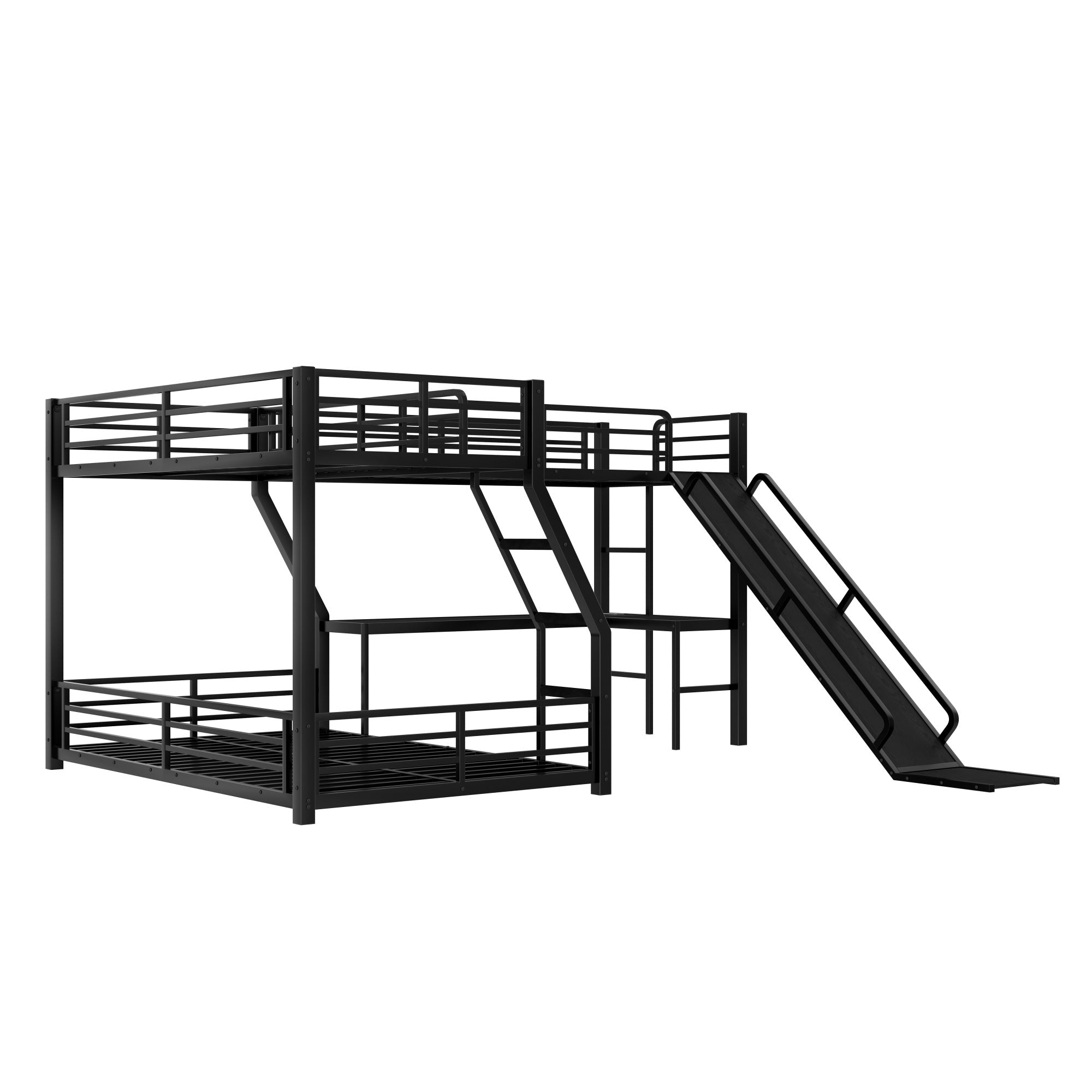 Bellemave® Bunk Bed Frame with Twin Size Loft Beds, Heavy Duty Triple Bunk Bed with L - Shaped Desk, Slide & Charging Station(USB Ports & Outlets) - Bellemave