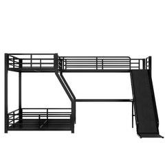 Bellemave® Bunk Bed Frame with Twin Size Loft Beds, Heavy Duty Triple Bunk Bed with L - Shaped Desk, Slide & Charging Station(USB Ports & Outlets) - Bellemave