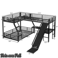 Bellemave® Bunk Bed Frame with Twin Size Loft Beds, Heavy Duty Triple Bunk Bed with L - Shaped Desk, Slide & Charging Station(USB Ports & Outlets) - Bellemave