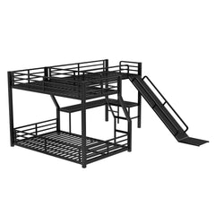 Bellemave® Bunk Bed Frame with Twin Size Loft Beds, Heavy Duty Triple Bunk Bed with L - Shaped Desk, Slide & Charging Station(USB Ports & Outlets) - Bellemave