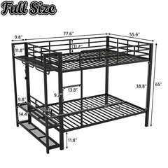 Bellemave® Bunk Bed Full Over Full,Metal Bunk Bed with Shelf, Guardrails, Storage Shelves & Clothes Hooks - Bellemave